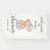 ホワイトウッド&テディベアガールベビーシャワーへようこそ 横断幕 (横)