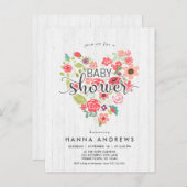 ホワイトウッド&ハートガールベビーシャワー招待状 インビテーションポストカード (正面/裏面)