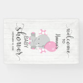 ホワイトウッド&ピンクゾウ赤ちゃんシャワーへようこそ 横断幕 (横)