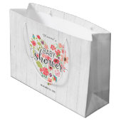 ホワイトウッド&ピンクフローラハートガールベビーシャワー ラージペーパーバッグ (裏面アングル)
