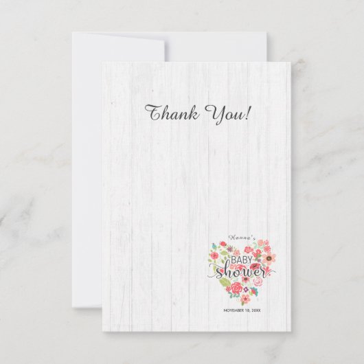 ホワイトウッド&ピンクフローラハートガールベビーシャワー 招待状 (正面)
