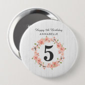 ホワイトウッド&ピーチフローラリースハッピーバースデー 缶バッジ (正面&裏面)