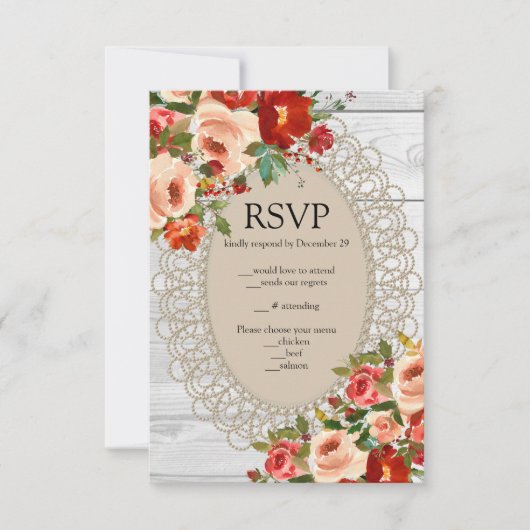 ホワイトウッド レース 赤い花 バラ ラスティック RSVP (正面)