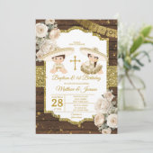 ホワイトウッド 洗礼 1歳誕生日 双子の男の子と女の子 招待状 (スタンド正面)