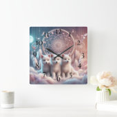 ホワイトウルフの子犬とドリームキャッチャー スクエア壁時計 (ホーム)