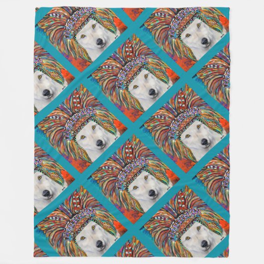 ホワイトウルフアート フリースブランケット (正面)