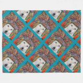 ホワイトウルフアート フリースブランケット (正面(横))