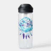 ホワイトウルフドリームキャッチャーパープルブルーフローラ ウォーターボトル (背面)