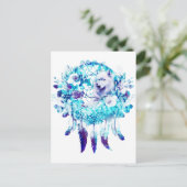 ホワイトウルフドリームキャッチャーパープルブルーフローラ ポストカード (スタンド正面)