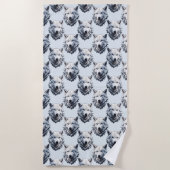 ホワイトウルフヘッドパターンデザイン – ホワイト ビーチタオル (正面)