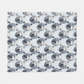 ホワイトウルフヘッドパターンデザイン – ホワイト フリースブランケット (正面(横))