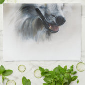 ホワイトウルフポートレート キッチンタオル (折り畳み)