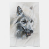 ホワイトウルフポートレート キッチンタオル (縦)