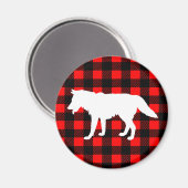 ホワイトウルフ素朴とブラックレッドバッファローチェックのプレイド マグネット (正面/裏面)