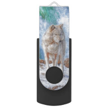 ホワイトウルフ&ウォーターフォイルドライフアート