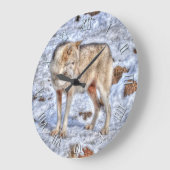 ホワイトウルフ&スノーワイルドライフフォトクロック ラージ壁時計 (傾斜)