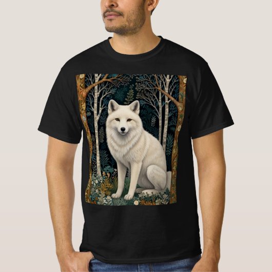 ホワイトウルフ ビンテージ ボヘミアン 森の木立 Tシャツ (正面)