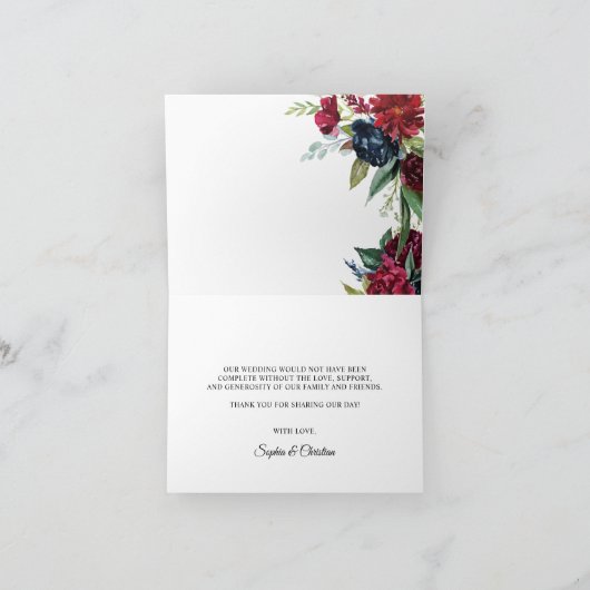 ホワイトウ素朴ィードブルゴーニュフローラライツ結婚ズ サンキューカード (内部)