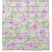 ホワイトウ素朴ッドミントグリーン赤面ピンクフラワー シャワーカーテン (正面)