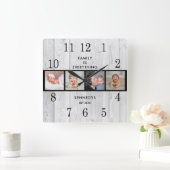 ホワイトウ素朴ッド4フォトコラージュファミリー引用文 スクエア壁時計 (ホーム)