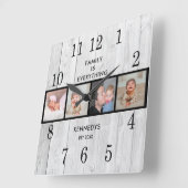ホワイトウ素朴ッド4フォトコラージュファミリー引用文 スクエア壁時計 (傾斜)