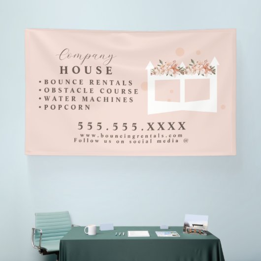 ホワイトエアキャッスルハウスバウンスパーティーレンタル 横断幕 (トレードショー)