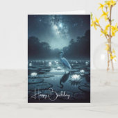 ホワイトエグリと睡蓮誕生日 カード (黄色い花)