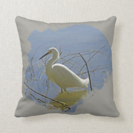 ホワイトエグレエレガントット写真鳥穏やかな水自然 クッション