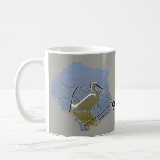 ホワイトエグレエレガントット写真鳥穏やかな水自然 コーヒーマグカップ (左)