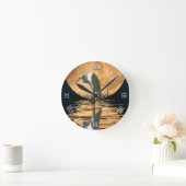 ホワイトエグレット&フルムーンワイルドライフシーン ラウンド壁時計 (ホーム)