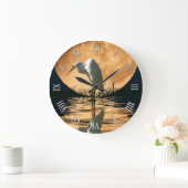 ホワイトエグレット&フルムーンワイルドライフシーン ラージ壁時計 (ホーム)