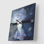 ホワイトエグレット、フルムーン&オーロラ野生生物のシーン スクエア壁時計 (傾斜)