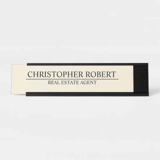 ホワイトエステート実在のミニマリスト デスクネームプレート (正面)