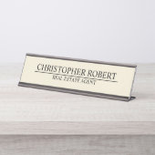 ホワイトエステート実在のミニマリスト デスクネームプレート (正面)