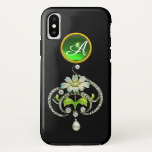 ホワイトエナメルフラワーモノグラムパールダイヤモンド iPhone XSケース