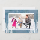ホワイトエバーグリーンツリーズブルーハッピーホリデーズフォト シーズンカード (正面)