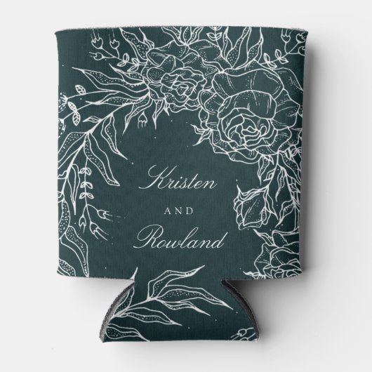 ホワイトエメラルドフラワーリースエメラルドグリーン結婚ズ 缶クーラー (正面)