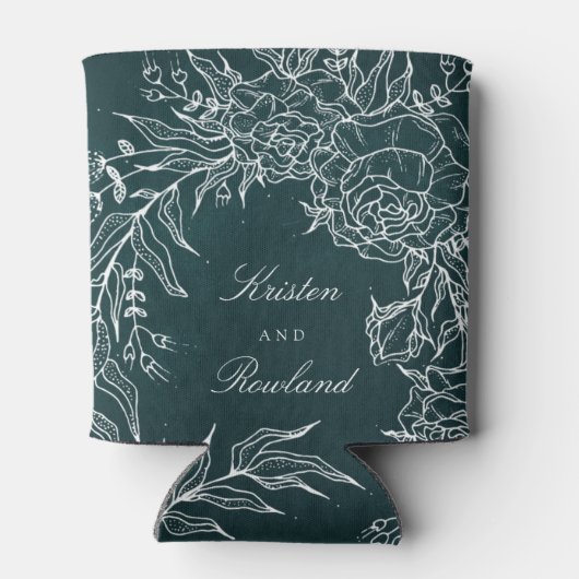 ホワイトエメラルドフラワーリースエメラルドグリーン結婚ズ 缶クーラー (裏面)