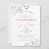 ホワイトエレガントのライブ結婚ストリームにピンク 招待状 (正面)