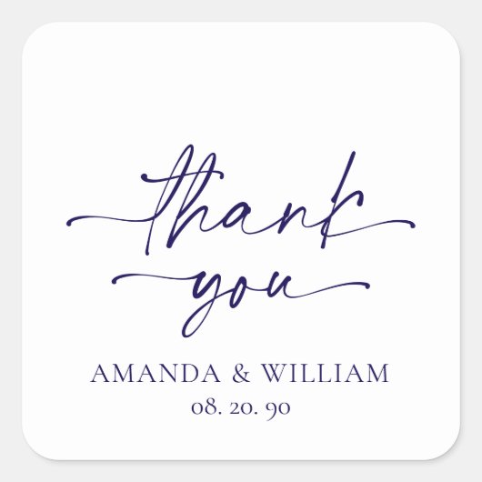 ホワイトエレガントの結婚お礼ステッカー スクエアシール (正面)