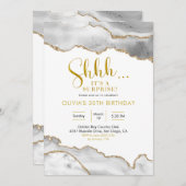 ホワイトエレガントアンド金ゴールドゲートサプライズ誕生日 招待状 (正面/裏面)