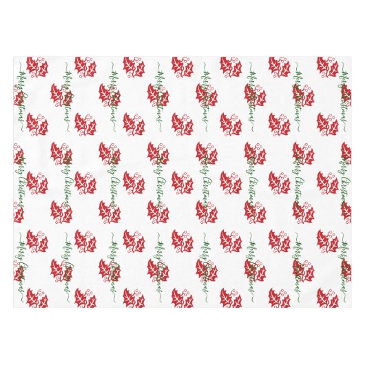 ホワイトエレガントカスタムクリスマスホリー テーブルクロス (正面(横))