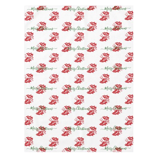 ホワイトエレガントカスタムクリスマスホリー テーブルクロス (正面)