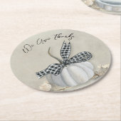 ホワイトエレガントカボチャ秋秋感謝祭 ラウンドペーパーコースター (アングル)