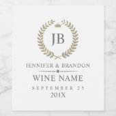 ホワイトエレガントグリッターフェイクローレルリースオンホワイト ワインラベル (シングルラベル)