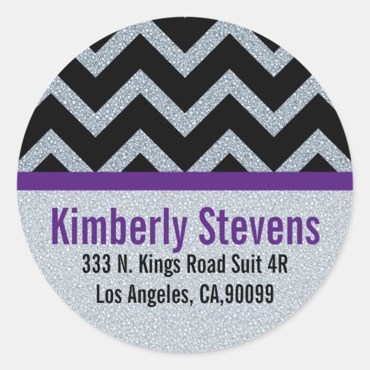 ホワイトエレガントグリッターブラックシェブロン金ゴールドアクセント ラウンドシール (正面)