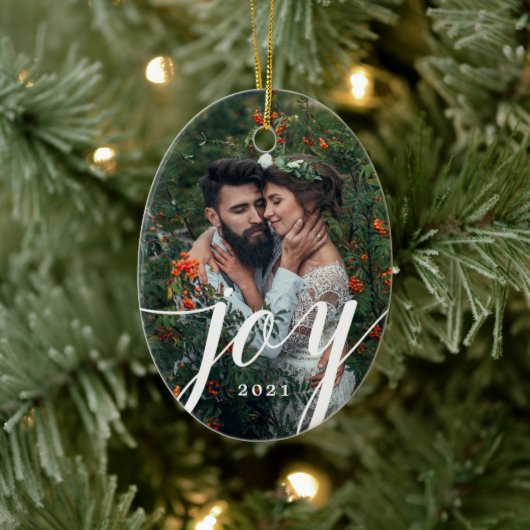 ホワイトエレガントジョイスクリプト セラミックオーナメント (ツリー)