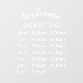 ホワイトエレガントスクリプトウェルカムビジネス時間 ウィンドウサイン (シート)