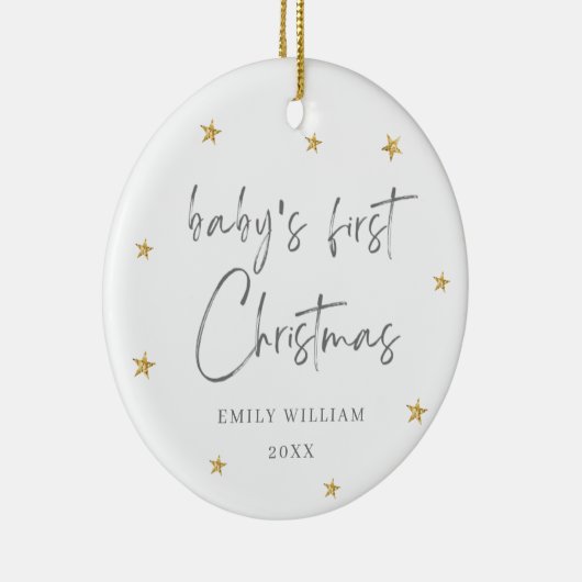 ホワイトエレガントスターフォトベビーのフリストクリスマス セラミックオーナメント (右)