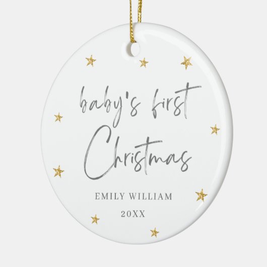 ホワイトエレガントスターフォトベビーのフリストクリスマス セラミックオーナメント (左)